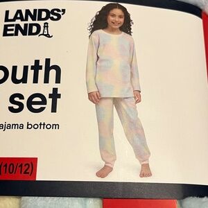 Lands' End Girl's 3 Pc Pajamas Robe Top Bottom Flame Resistant Set Size L 14-16